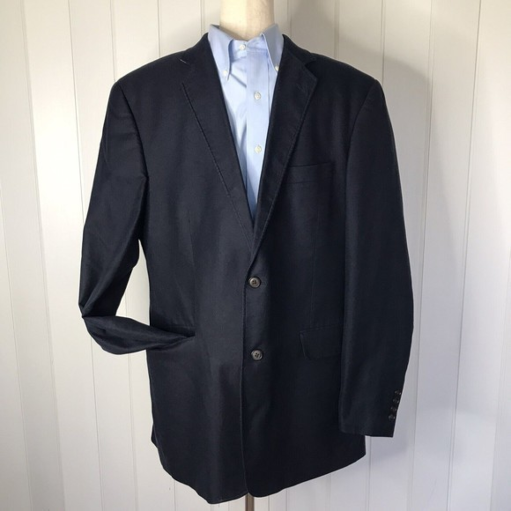 Saddlebred Men's Two Button Navy Blue Blazer Cotton Sport Coat‎ Jacket Size 42L